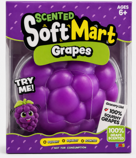SoftMart Scented Grape Squishy Toy Purple Stress Relief Squeeze Ages 6+